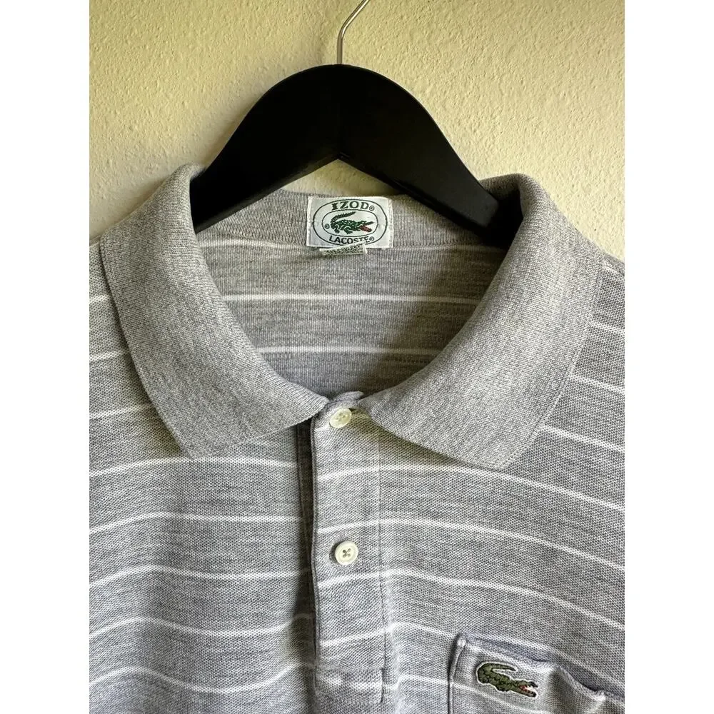 Lacoste Men's XL Gray Polo Shirt Stripe Embroidery Logo